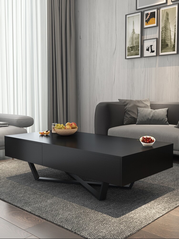 Nordic modern minimalist rectangular coffee table size apartment living room creative storage advanced black tea table with legs
