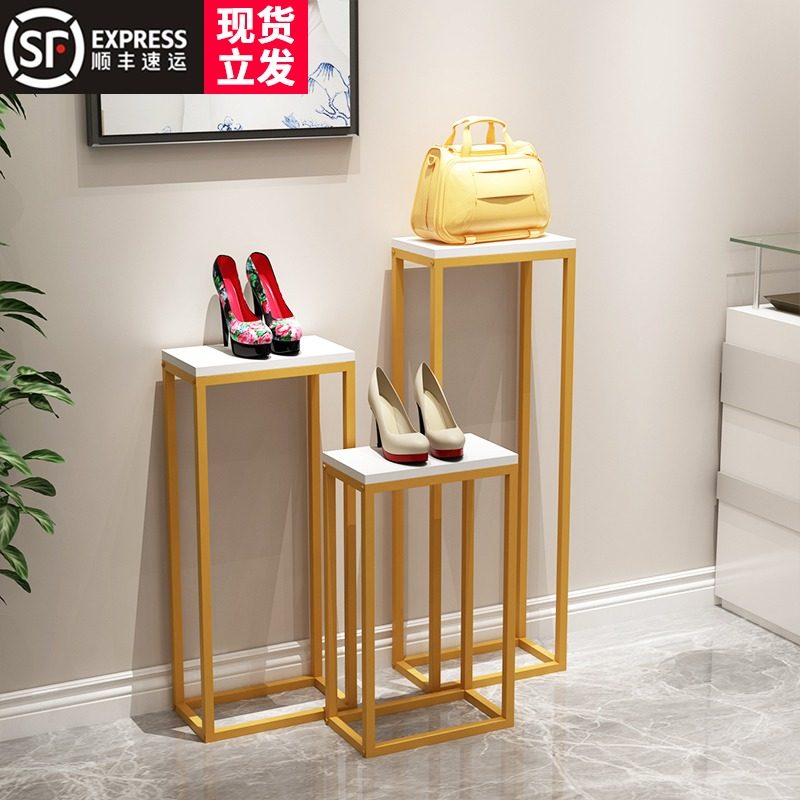 Clothing Shop Middle Island Show Shelf Shoe Bag Shop Window Decoration Shelve gold Golden Creative Display Shelf Sub water table-Taobao