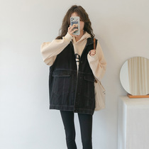 Autumn and winter new maternity clothes Korean version loose style cover belly does not show pregnant denim jacket go out vest jacket tide