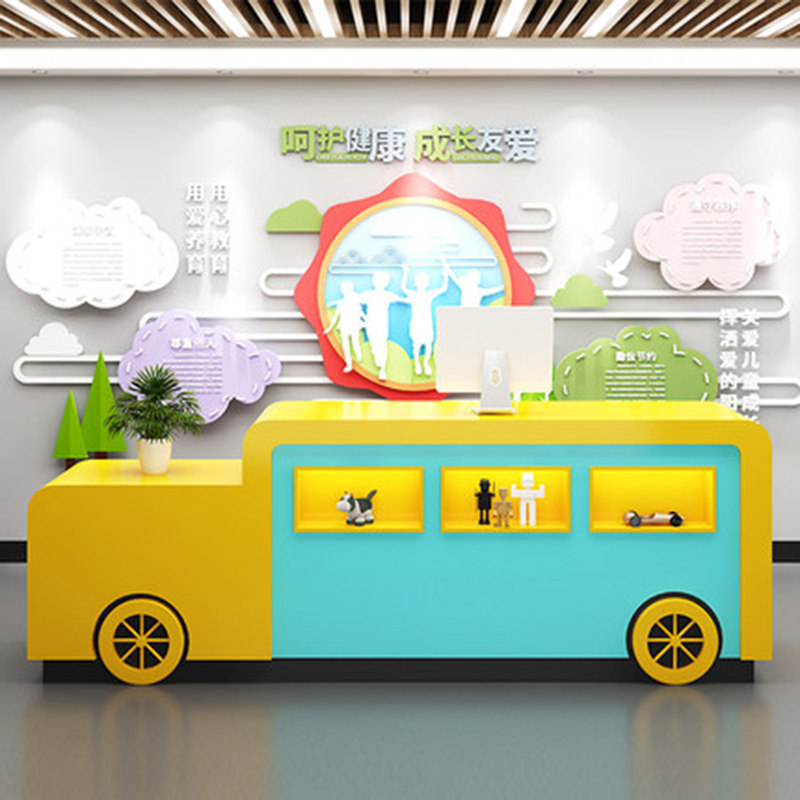 Brief Modern Kindergarten Front Desk Fashion Early Education Center Bar Grilled Lacquer Reception Desk Amusement Park booking system