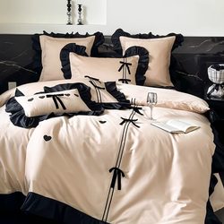 Mafule Home Textile Princess Style Bows 100 Long-Staple Cotton Four-Piece Set Pure Cotton All Cotton 2025 New Arrival Accessible Luxury