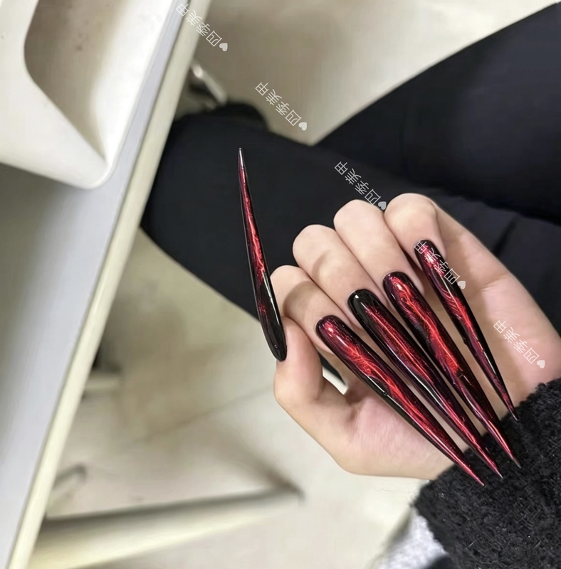 8cm Pointed Handmade Graffiti Cat-Eye Irregular Red, Green, Pink, Yellow, Purple European and American Style Ins Detachable Reusable Wearable Nail Art