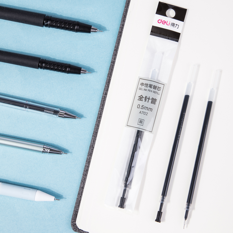 Deli stationery student neutral refill 0 38 bullet head water pen refill full needle tube 0 5 black red blue wholesale 0 35mm office writing tool water 20 packs buy a free gel pen