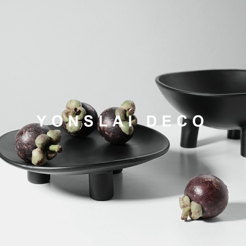 Modern minimalist black resin high footed fruit tray swing piece home living room tea table fruit tray-like inter-plate soft adornment-Taobao
