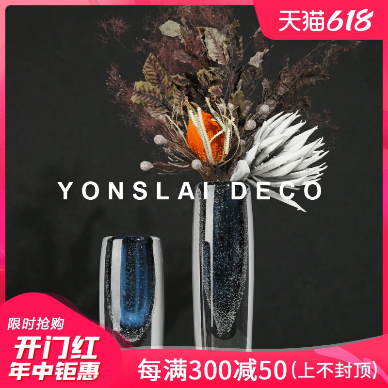 Modern Deep Blue Meme Glass Vase Floral Flower Arrangement Adornment of the Dining Room Home Living Room Table Tea Table Hem