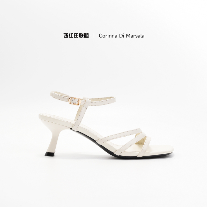 Xihong Alliance 2026 New Style Sheepskin Thin Strap High-Heeled Sandals with Square Toe, Single Strap, Leopard Print, and Elegant Commuter Sandals