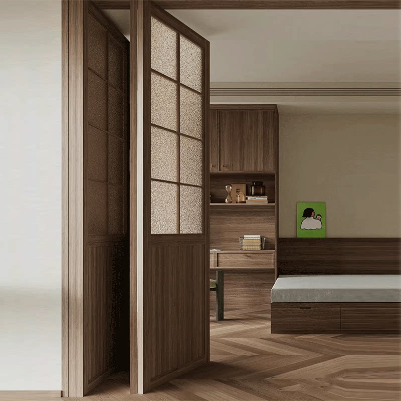 Solid wood door folding door bedroom door toilet door cream style retro door bedroom Double open door glass door-Taobao