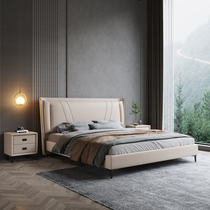 Modern Extremely Minimalist Solid Wood Frame Light Lavish Bed 1 5 1 8m Leather Art Master Bedroom With a double soft leaning bed