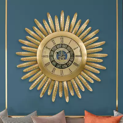European wall clock brass living room clock American fashion atmospheric Villa decoration big round clock Silent Wall copper clock