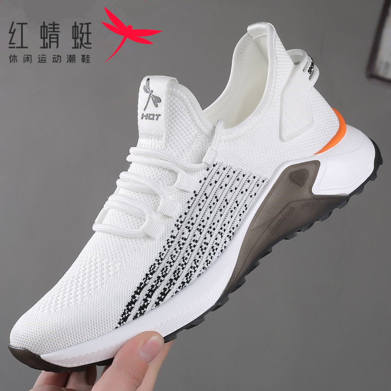 Red Dragonfly Men's Shoes Spring and Summer Shoes Men's Versatile Casual Sports Shoes Men's Running Autumn Breathable Fly-Knit Mesh Shoes