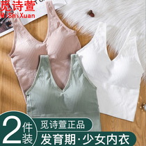 Student Adolescent Girl Hair Development Period Sports Shockproof Bra Small Vest High School No Steel Ring Beauty Back Wrap Chest Pure Cotton Underwear Woman