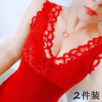 This Life Year Red Warm Vest Woman Thicken Plus Suede Winter Middle Aged Lace V Collar Blouse Big Code Cotton Waistcoat