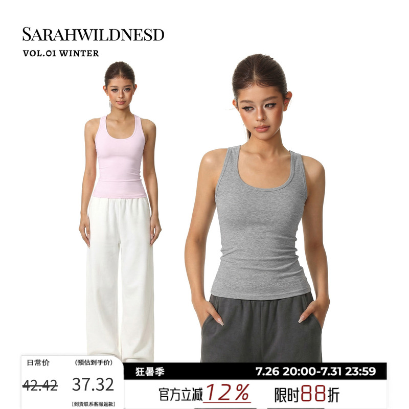 Sarahwildnesd American-Style Racerback Tank Top for Women, Summer Hot Girl Outerwear, Waist-Cinching, Slimming, Beautiful Back Top Sarahwildnesd American-Style Racerback Tank Top for Women, Summer Hot Girl Outerwear, Waist-Cinching, Slimming, Beautiful Back Top