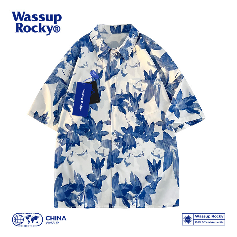 Wassup Rocky Hawaiian Short-Sleeved Floral Shirt Vintage Floral Beach Shirt Chinese Style New Chinese Style Lily