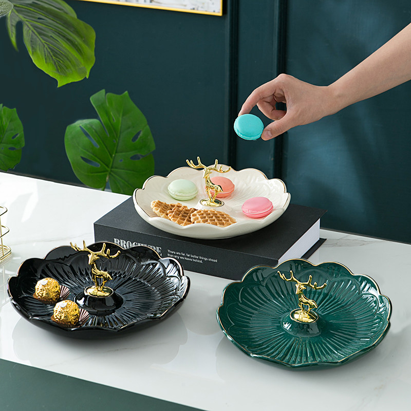 Nordic Light Lavish Feng Shui Fruit Tray Home Living Room Tea Table Zero Food Dried Fruit Candy Pan With Key Jewelry Storage Nursery