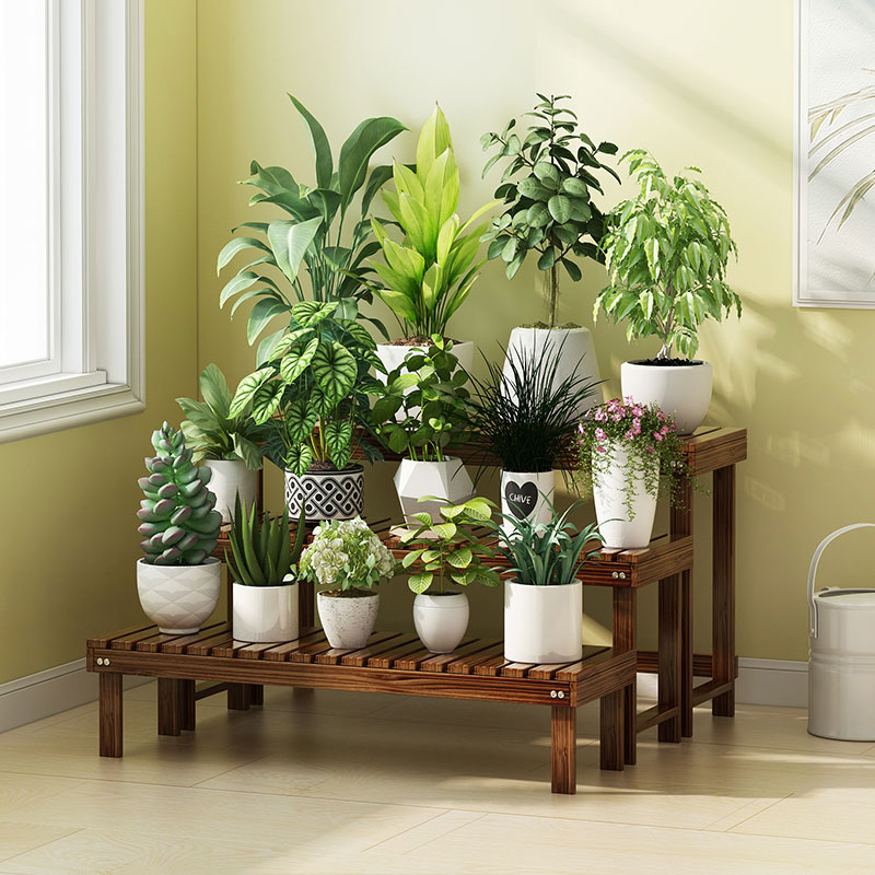 Flower shelf balcony decoration anticorrosive solid wood single floor indoor multi-layer succulent gold kudzu living room storage flower pot rack