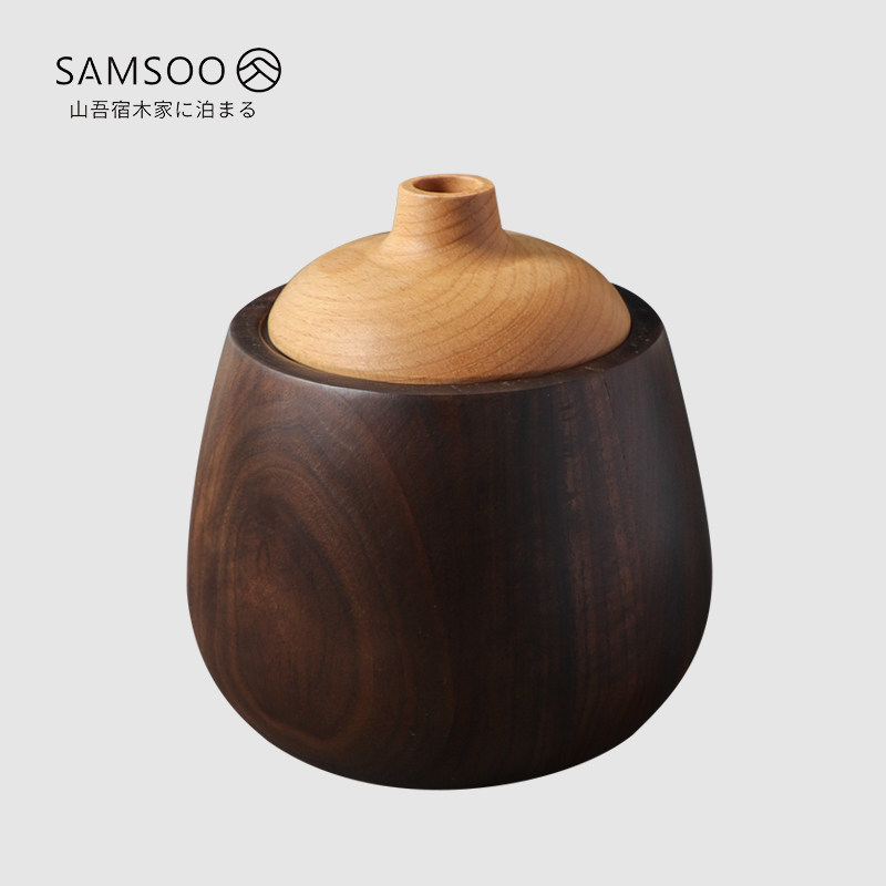 Black Walnut Wood Beech Wood Storage Containing Jar Day Style Loose Tea Storage Tea Jar Blue Printed Cloth Creative Wood Tea Leaf Jars