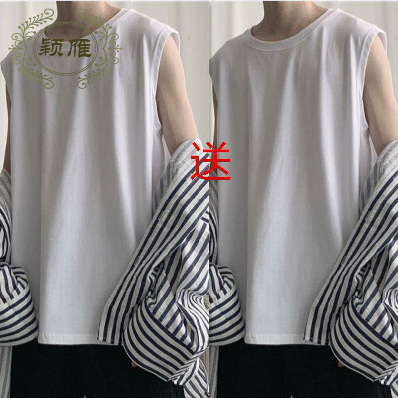 Pure White + White Vest (2 Pack)motion vest male summer Chaopai ins Bodybuilding waistcoat easy student Versatile personality Sleeveless T-shirt