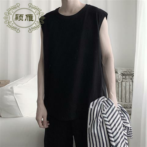 Pure Black Vest (One Piece)motion vest male summer Chaopai ins Bodybuilding waistcoat easy student Versatile personality Sleeveless T-shirt