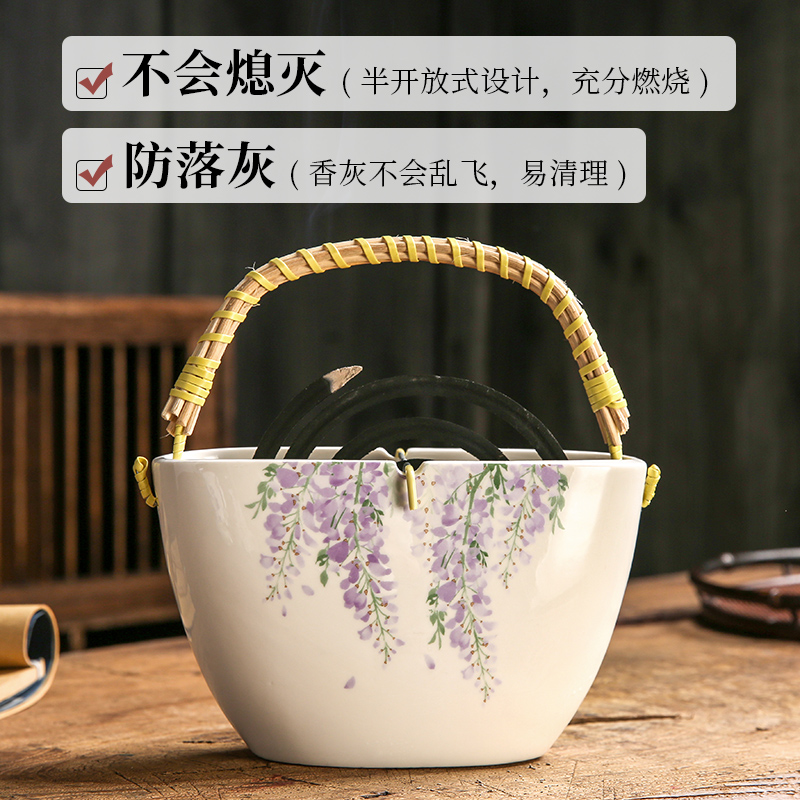 Hetong Portable Aromatherapy Furnace Ceramic Incenseer Mosquito Repellent Hand-painted Incense Furnace Home Decoration Indoor Incense Toilet Deodorization