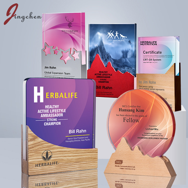 Trophy custom solid wood trophy high-grade atmospheric creative metal five-pointed star color print red crystal medal custom made