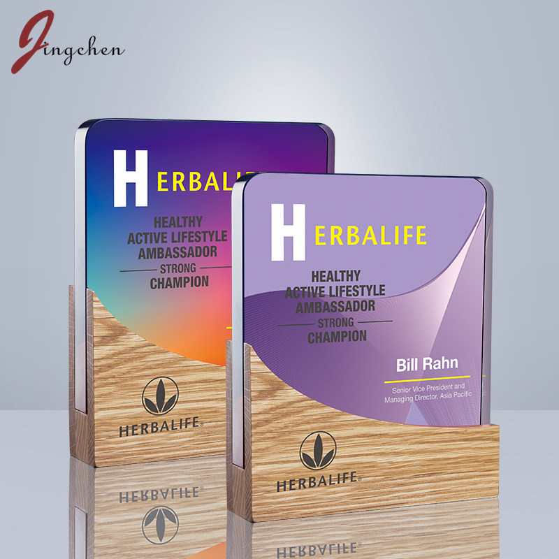 Trophy Custom Solid Wood Crystal Trophy Medal Upscale Atmosphere UV Color Printing Staff Annual Conference Awards Souvenir Set