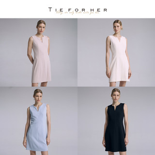 TieForHer Vinci微醺短款连衣裙女V领无袖显高显瘦淡人风通勤约会