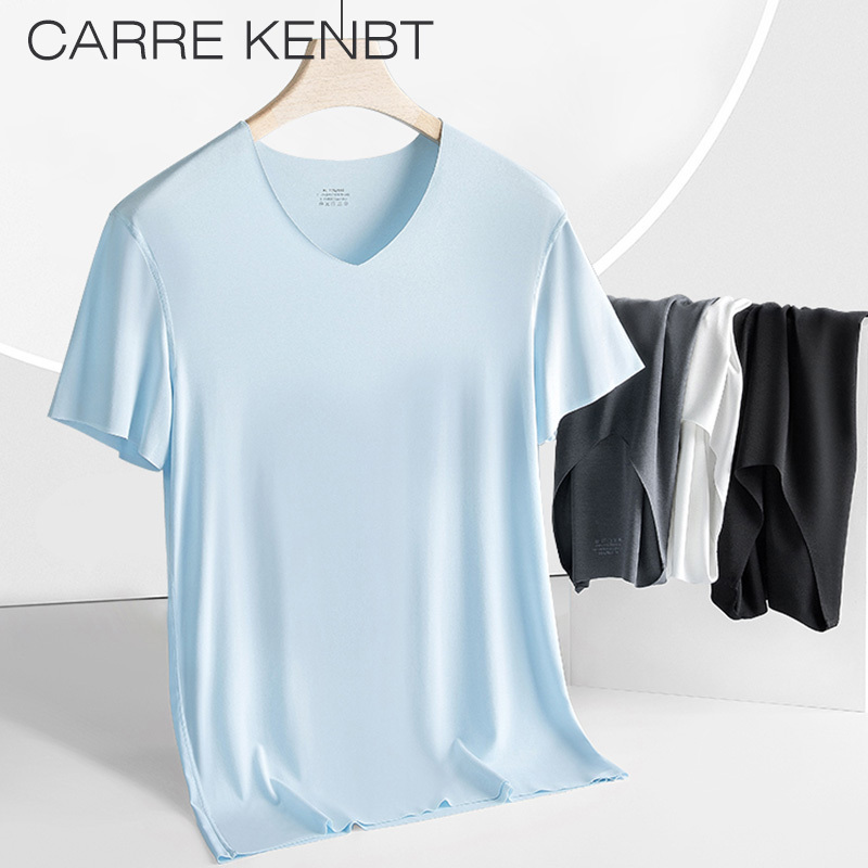 Carrekenbt Men's Pajamas 80 Count Modal Summer Thin Ice-Feel Short-Sleeved Loose Casual Top T-Shirt