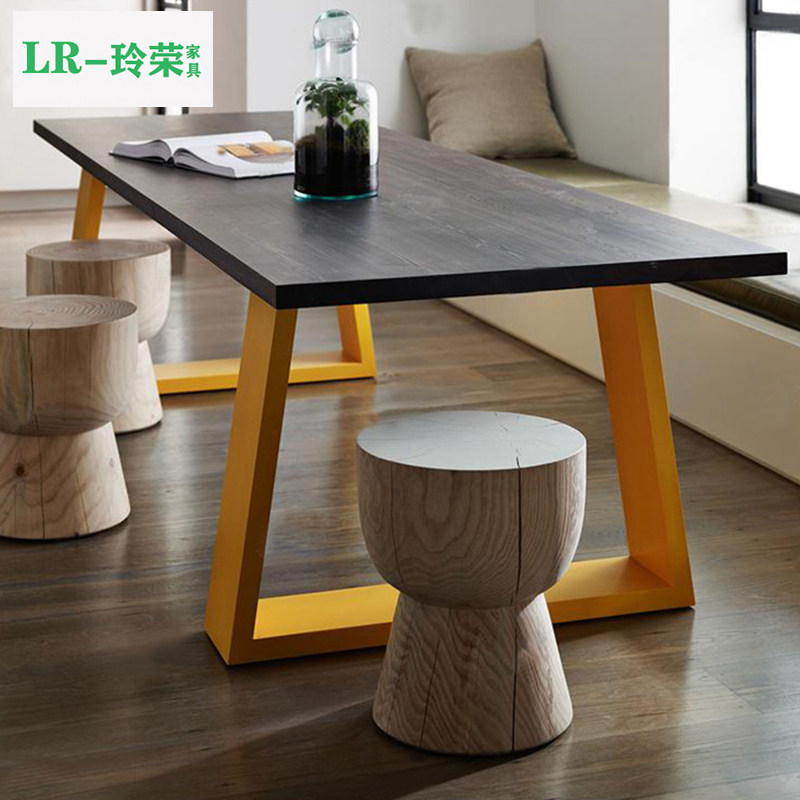 Nordic Solid Wood Meeting Table Long Table Industrial Wind Desk Designer Bench Creative Personality Black Dining Table And Chairs