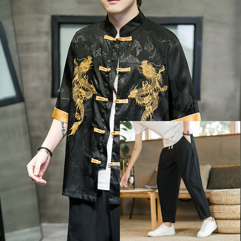 唐装紳士服中国風カジュアルセット男性仙気古風漢服青年潮牌中山装春秋 ...