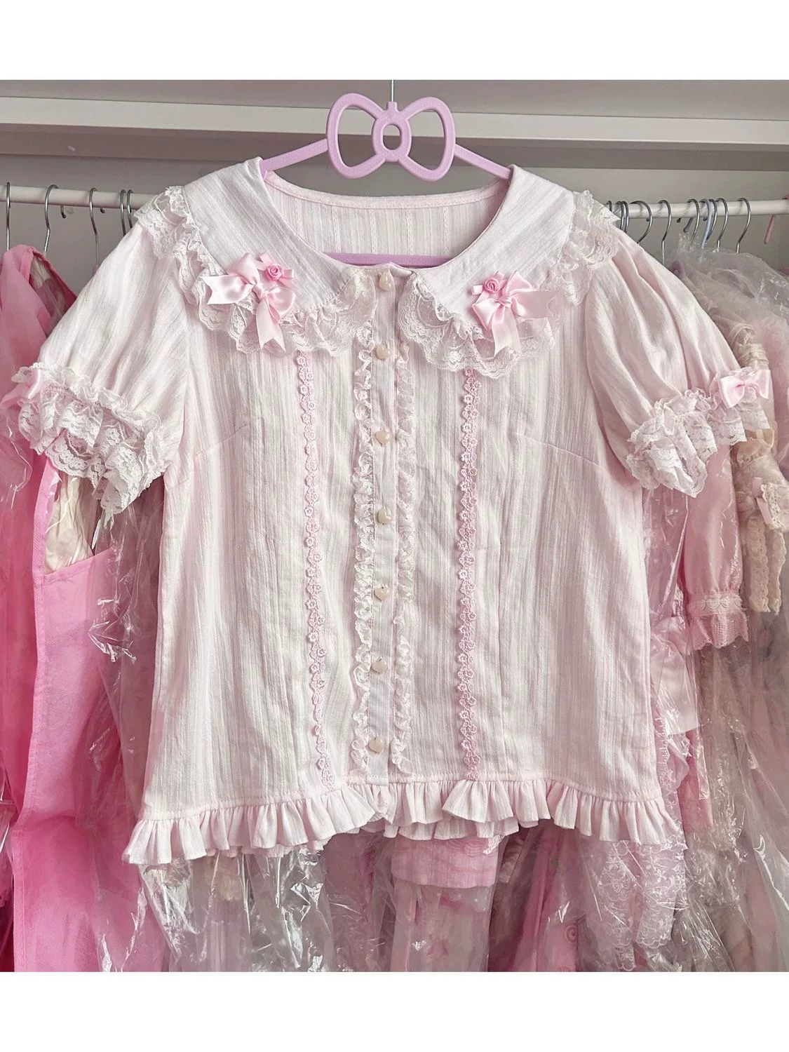 Хлопковая кружевная милая рубашка, стиль Лолита, puff sleeves