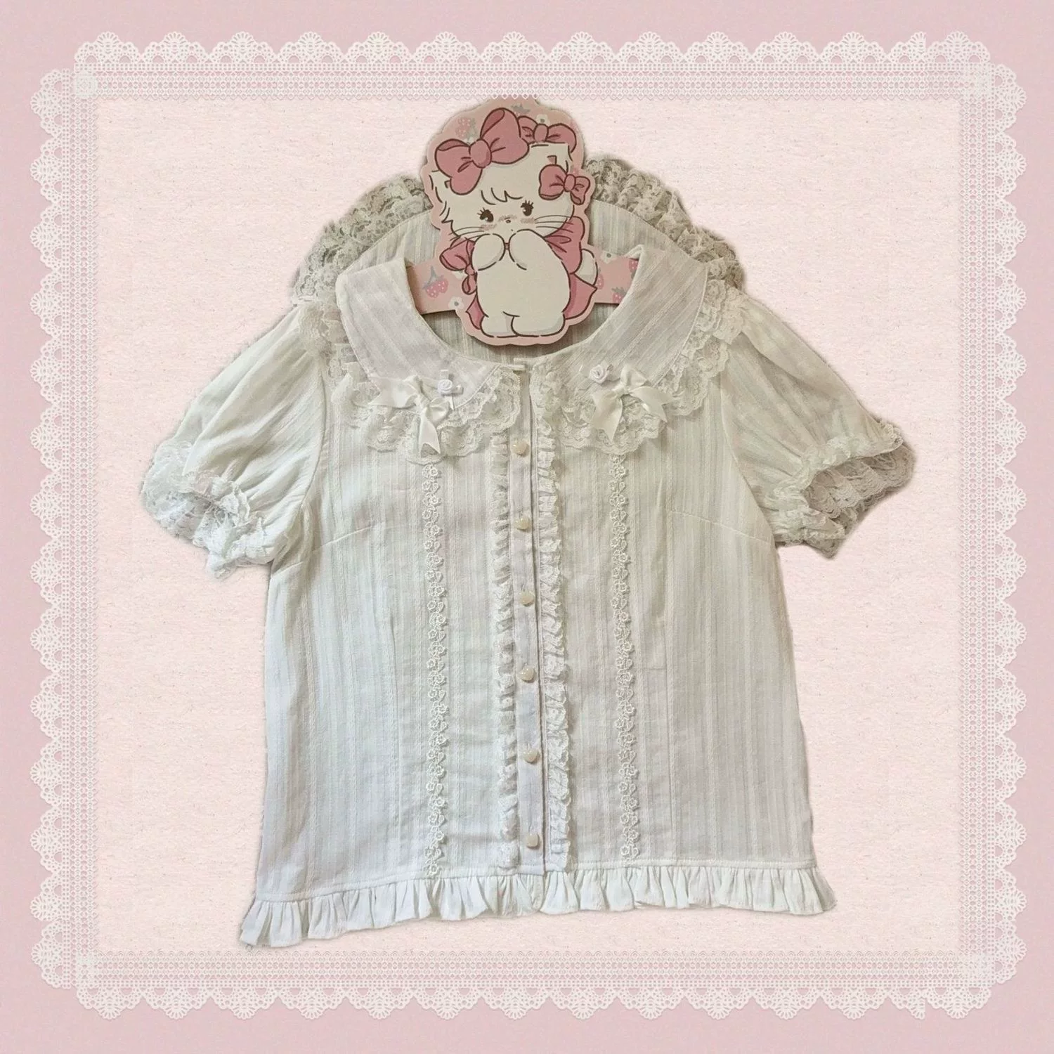 Хлопковая кружевная милая рубашка, стиль Лолита, puff sleeves