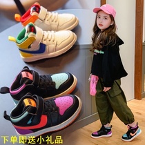 a Girls high-top sneakers Boys two cotton high-top board shoes Versatile shoes lightweight running soft bottom autumn and winter new j