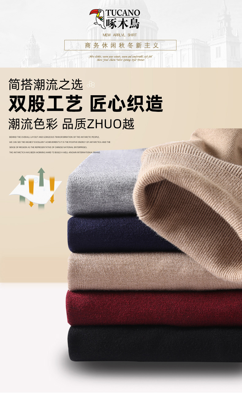 啄木鸟 男士雪尼尔加绒 保暖圆领纯色毛衣 图1