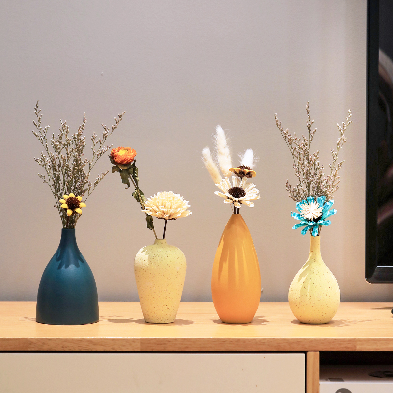 Nordic Ceramic Dry Flower Decoration Small Vase Swing in Living Room Flower Arrangement Home Adornment TV Cabinet Dining Cabinet Hem