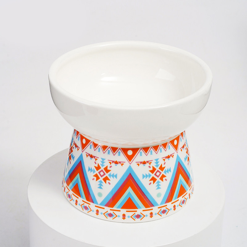 Cat bowl ceramic high foot cat and dog food bowl to protect cervical vertebrae to prevent overturning water bowl cat food bowl rice bowl oblique mouth cat supplies