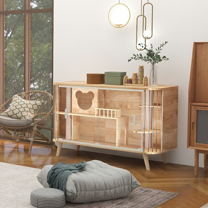 Solid wood cat cage panoramic cat villa cat cabinet apartment oversized luxury cat house cat litter double-layer three-story cat house house