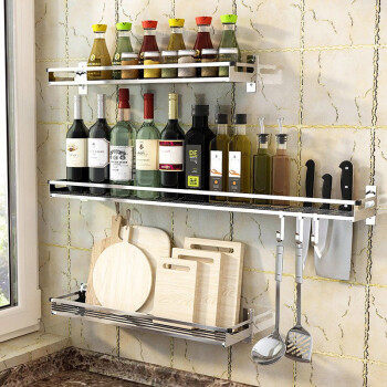 304 stainless steel kitchen shelf wall-mounted wall-free punch-free seasoning storage shelf CS6008