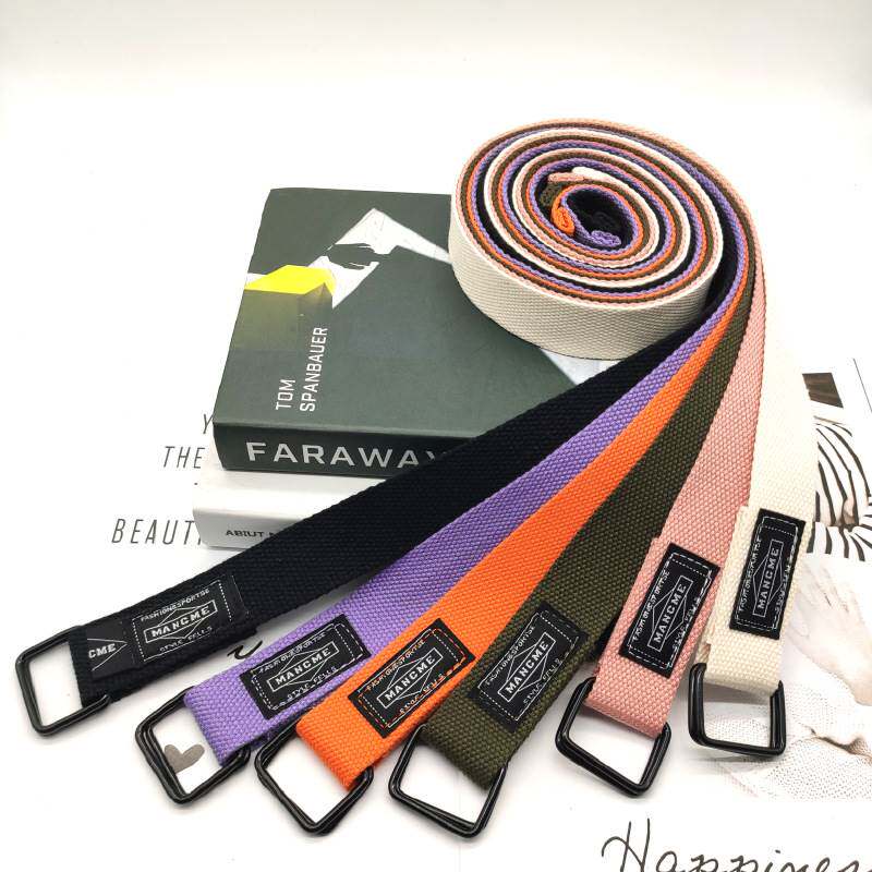 Korean version of the square double-ring buckle men and women tooling canvas belt fashion trend simple and versatile student ins style
