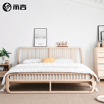 Nordic minimal wind master beds 1 8m full solid wood white wax wood 1 5 m Japanese bed Nakamoto log breeze