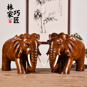 Rosewood Solid Wood Carved Elephant Ornaments, a Pair of Elephants, Tv Cabinet, Office Desktop, Living Room Decoration, Gift Ornaments