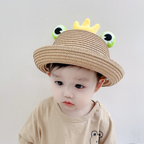 Childrens straw hat summer breathable male baby fisherman hat Korean version cute frog flanging female sunscreen baby sun hat