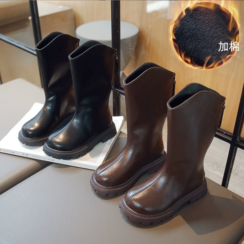 Ботинки, высокие сапоги, зимняя детская флисовая обувь для принцессы, туфли, в западном стиле