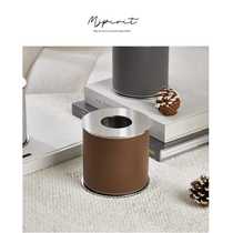 Light luxury leather metal round tissue box model room sales office living room desktop decoration tissue box ornaments