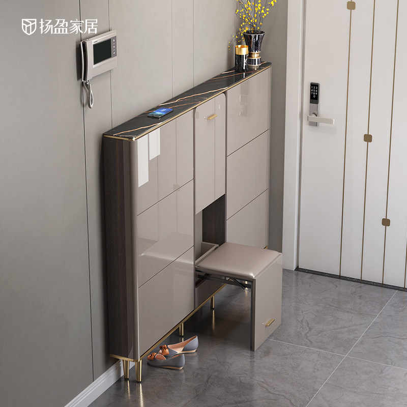 Yanying Light Extravagant Ultra Slim Flipping Shoe Cabinet 17cm Narrow Home Doorway Minimalist Modern 2021 New web Red Hyun Guan Cabinet