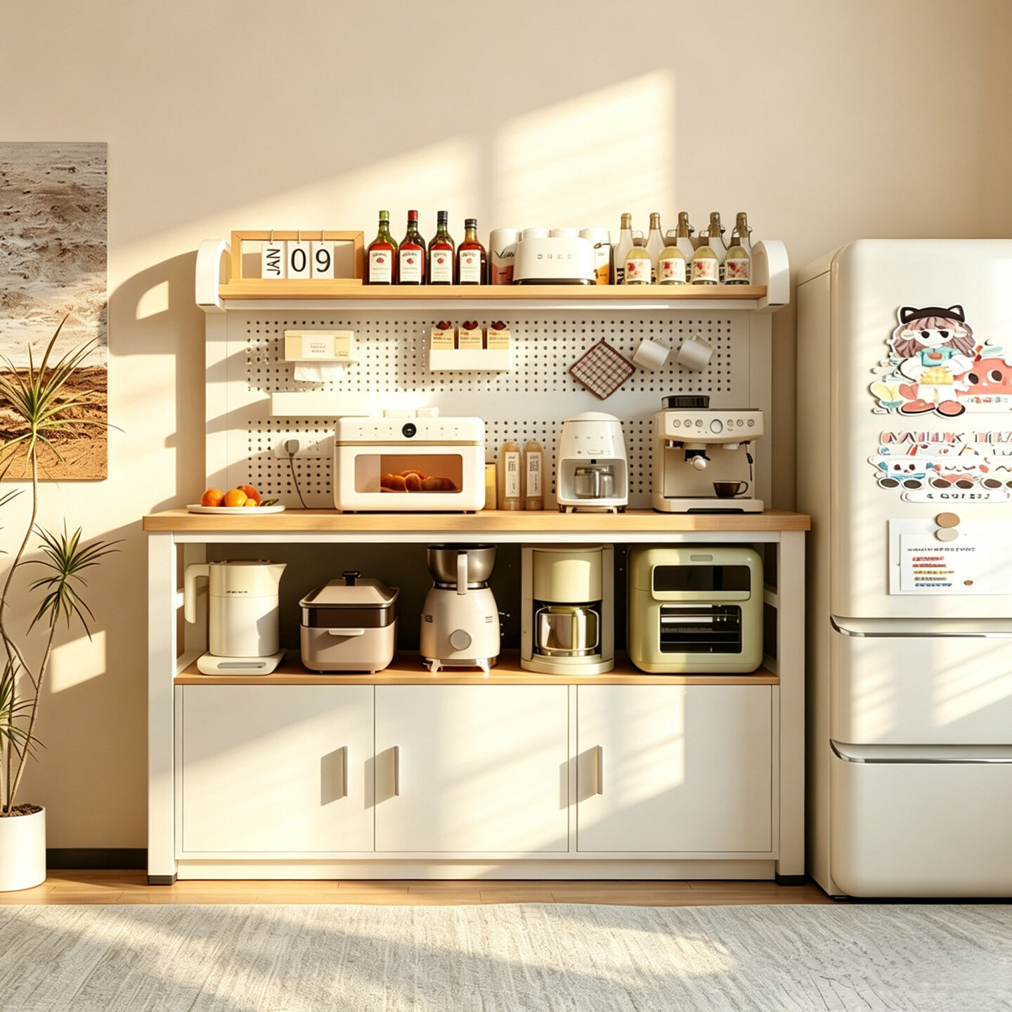 Tea cabinet storage rack beside the refrigerator sideboard home living room storage rack floor-to-ceiling wall-mounted dining table rack with holes