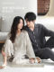 Spring and Summer Pure Cotton Couple's Pajamas, Thin Cardigan, Long-Sleeved Trousers, Simple Style, Double-Layer Gauze, Men's and Women's Home Wear Set