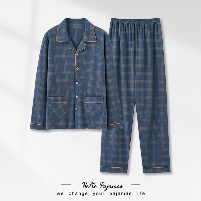 Fenteng Men's Pajamas Spring and Autumn Long Sleeve Cotton Thin Plaid Cardigan Large Size Can Be Worn Outside Homewear Set Fenteng Men's Pajamas Spring and Autumn Long Sleeve Cotton Thin Plaid Cardigan Large Size Can Be Worn Outside Homewear Set