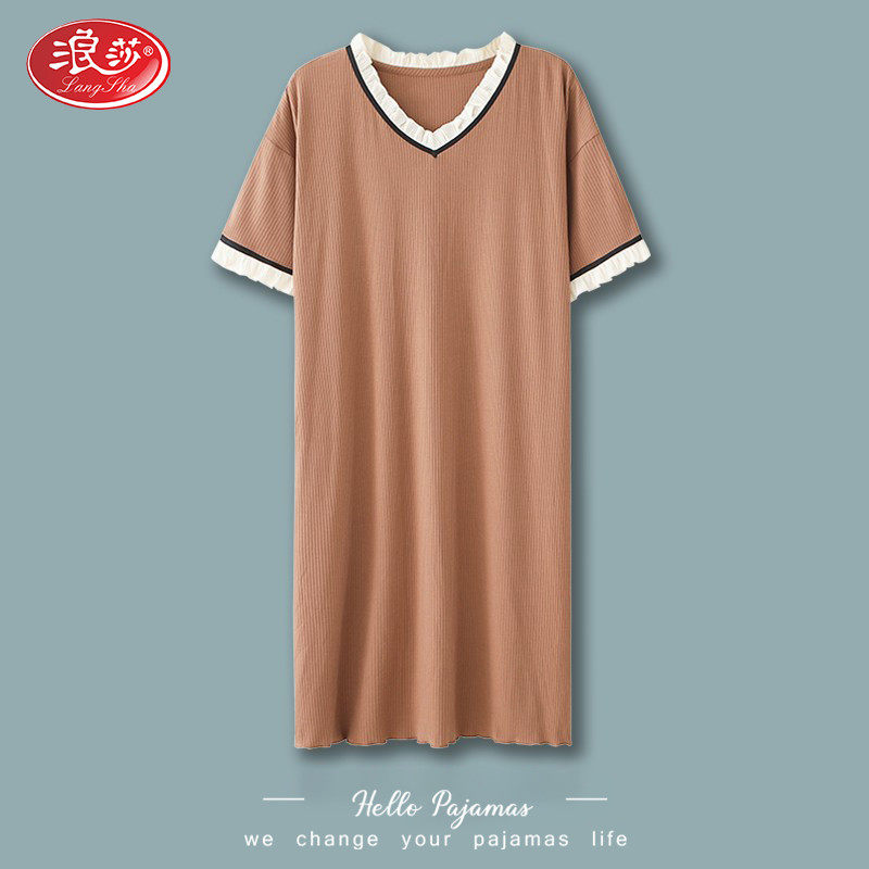 Surissa Sleeping Dress Lady Sleepwear Summer Slim short sleeve Modale cotton silk long version over knee dress 2022 New