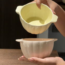 Ceramic Baby Double-Handle Bowl, Rice Bowl, Cream Fruit Breakfast Salad Bowl, Special for Air Fryer, Microwave Oven, and Oven